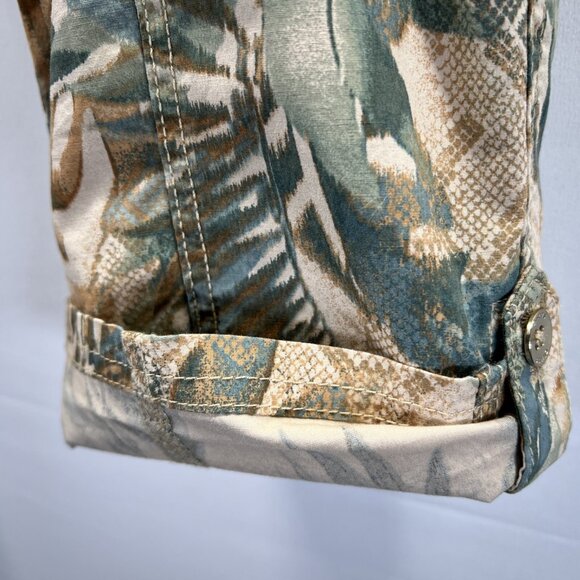 Chicos Women's Roll Tab Pants Size 8 Floral Tropical Lightweight Zipper Button - Picture 3 of 10